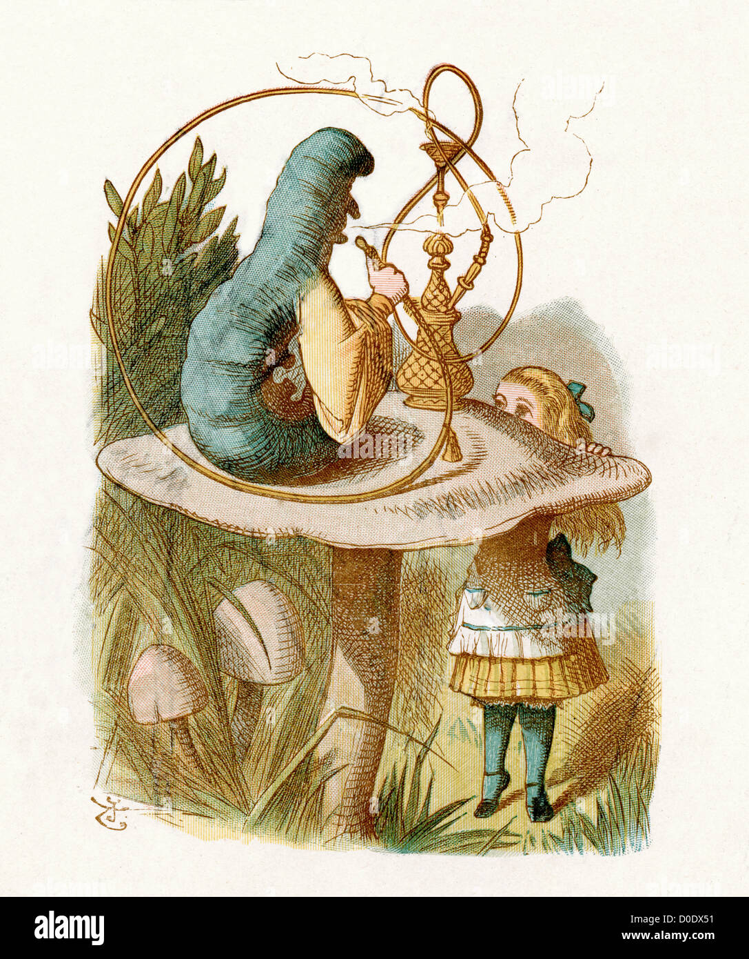 Die blaue Raupe von Lewis Carroll Geschichte Alice im Wunderland, Illustration von Sir John Tenniel, 1871 Stockfoto