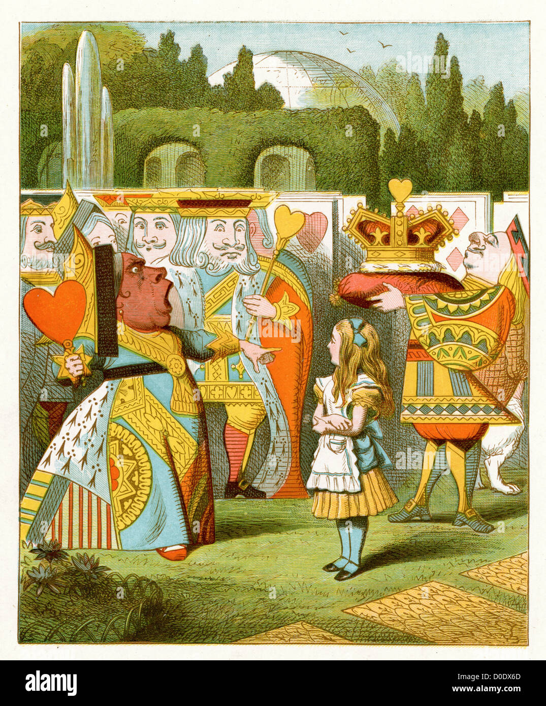 Die Königin ist gekommen!, von Lewis Carroll Geschichte Alice im Wunderland, Illustration von Sir John Tenniel 1871 Stockfoto