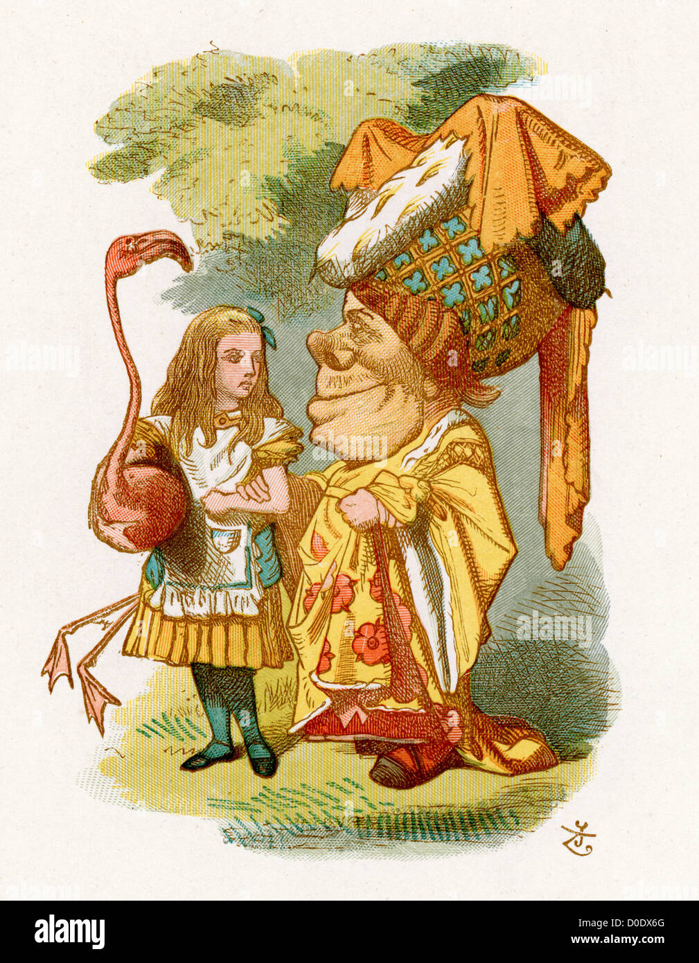 Die Königin und Flamingos, von Lewis Carroll Geschichte Alice im Wunderland, Illustration von Sir John Tenniel, 1871 Stockfoto