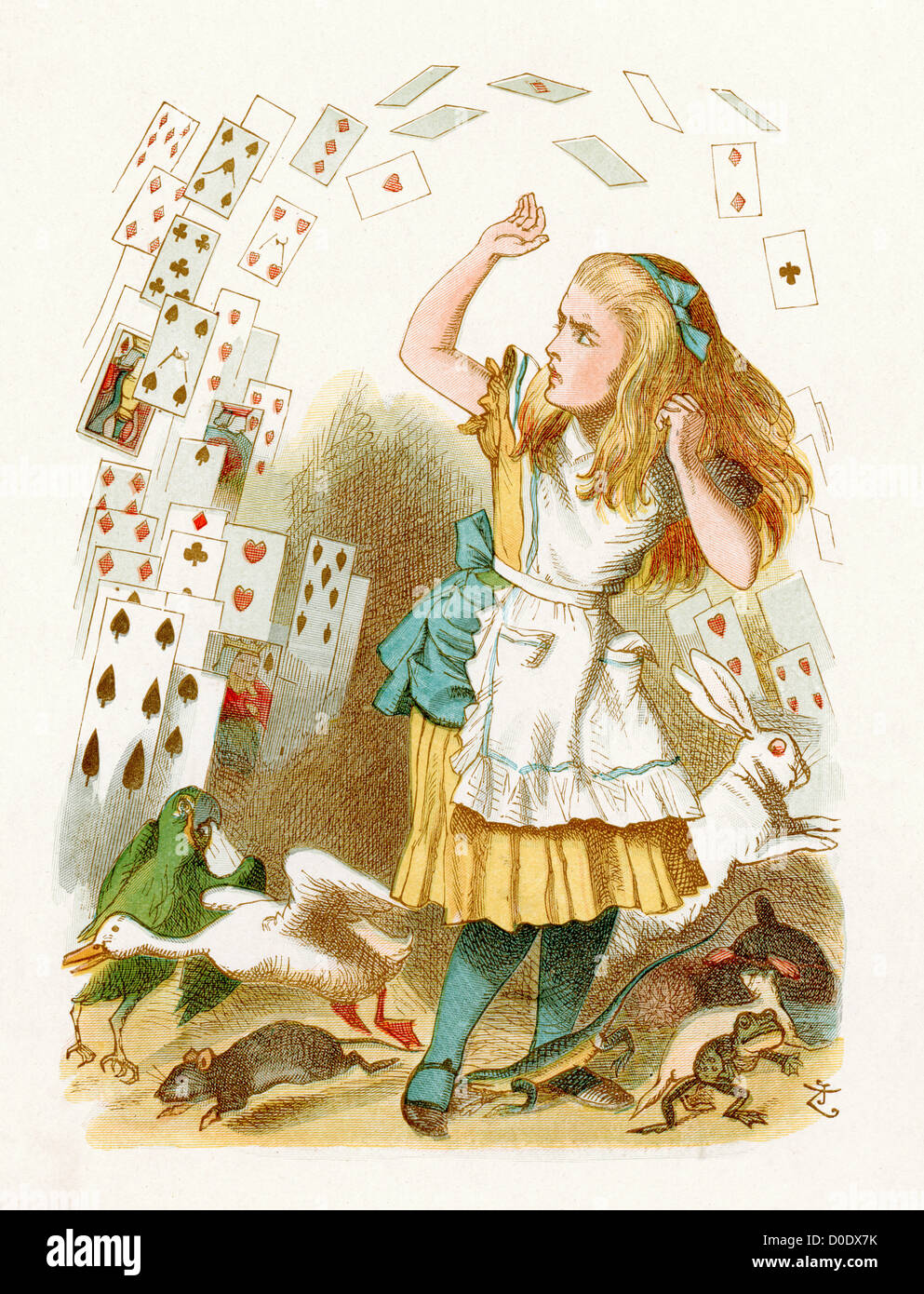 Die Dusche der Karten von Lewis Carroll Geschichte Alice im Wunderland, Illustration von Sir John Tenniel, 1871 Stockfoto