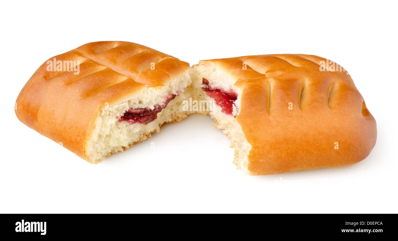 Zwei Teile Brötchen isoliert auf weißem Hintergrund Stockfoto