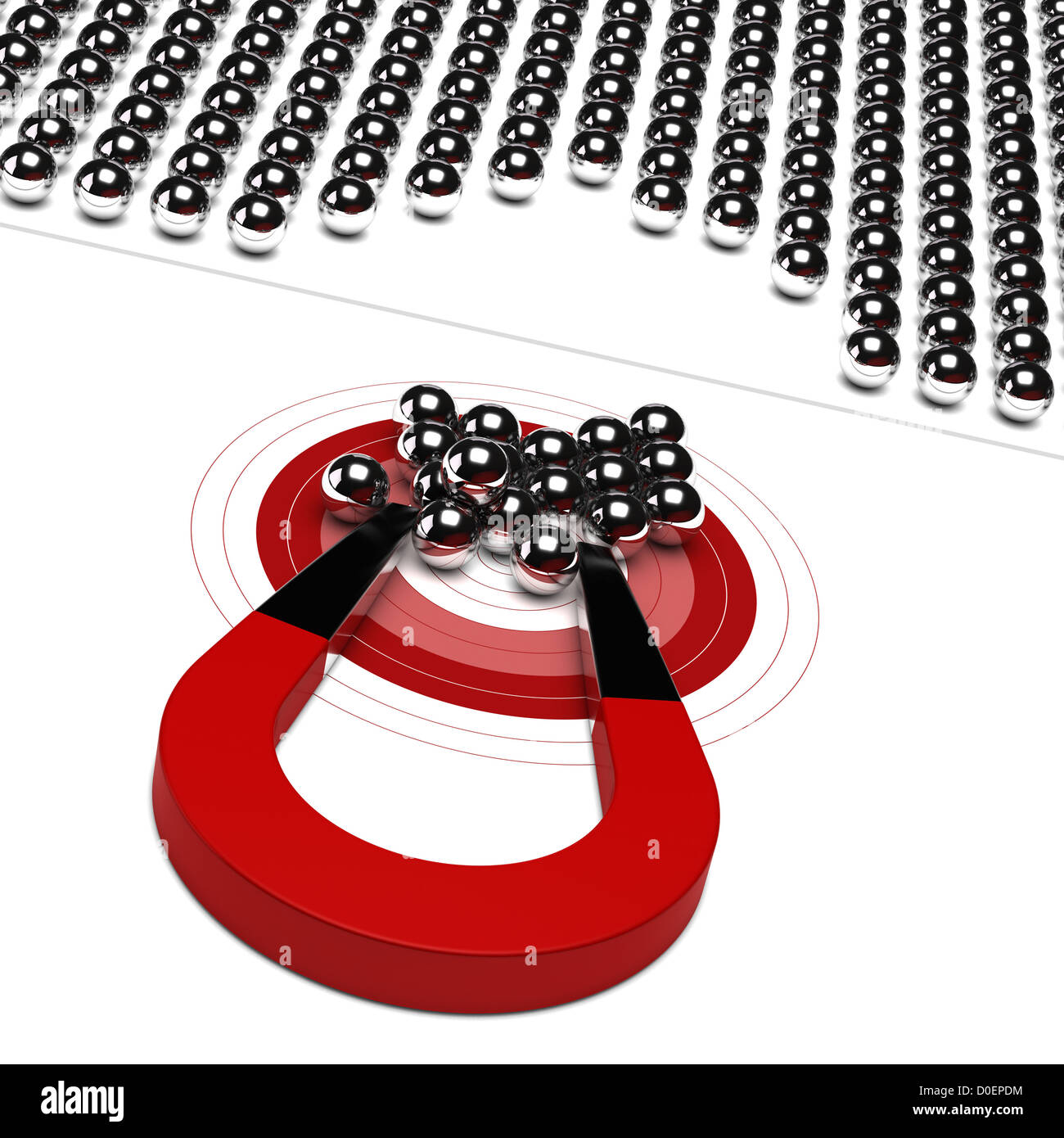 Horseshoe Magnet mit Metallkugel und Rot, Symbol der Markt Publikum Stockfoto