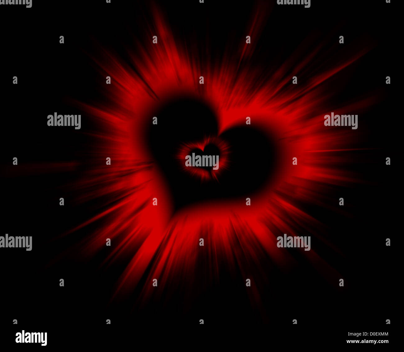 Red Valentine Herzen mit Zoom blur auf schwarzem Hintergrund Stockfoto