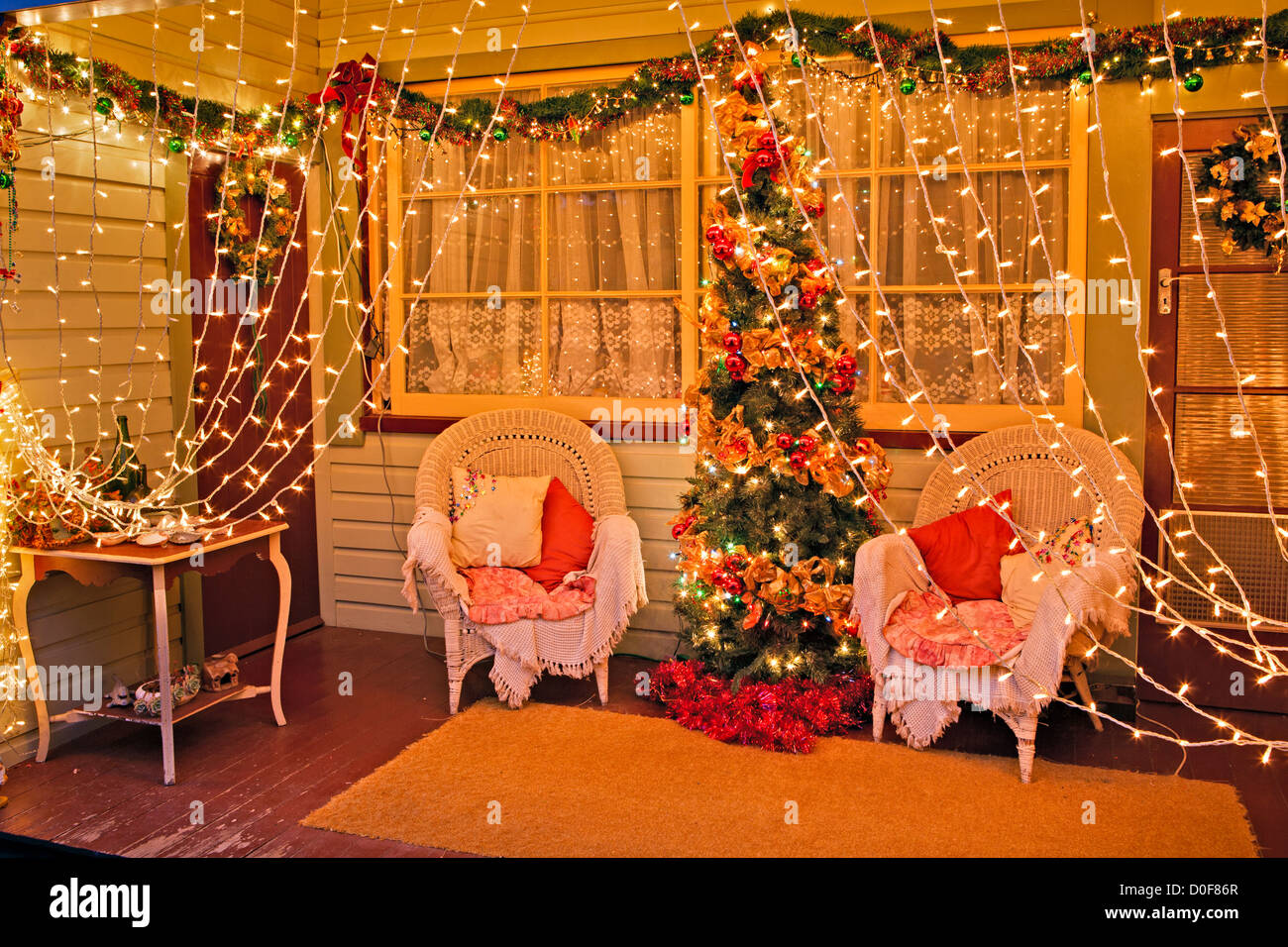 Christmas Lights, Pukeuri, East Coast, Südinsel, Neuseeland. Stockfoto