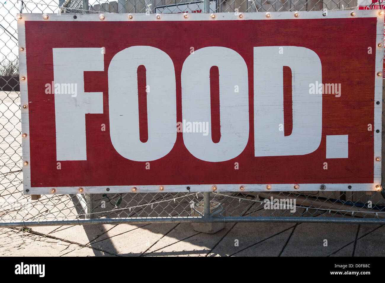 Essen Wohnwagenpark Zeichen in Austin, Texas Stockfoto