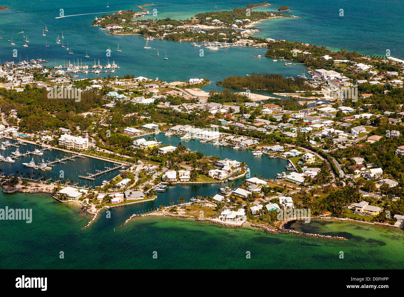 Luftaufnahmen von Marsh Harbour Abacos, Bahamas. Stockfoto