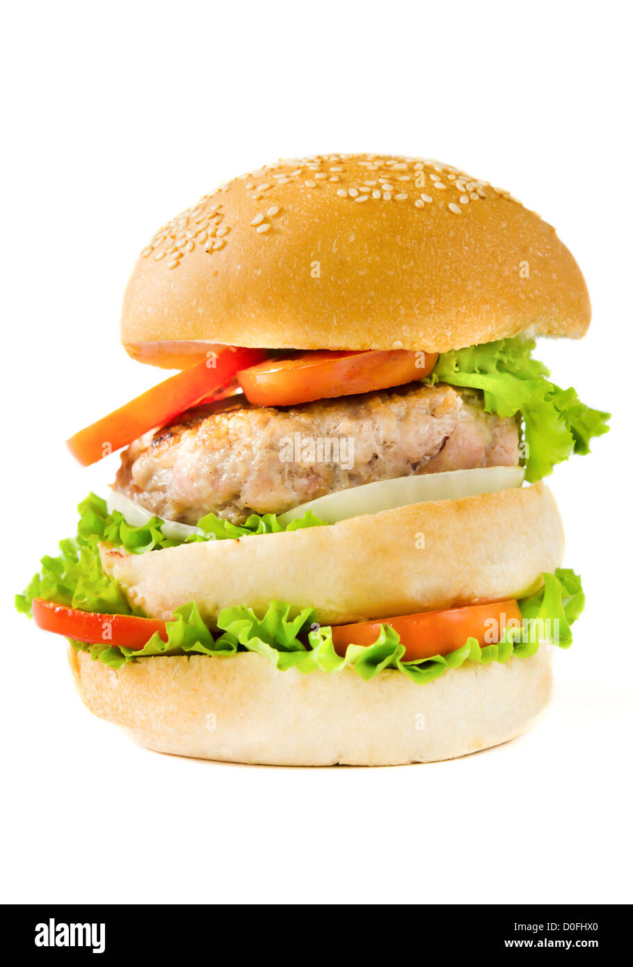 Gigantische Hamburger auf weißem Hintergrund. Stockfoto