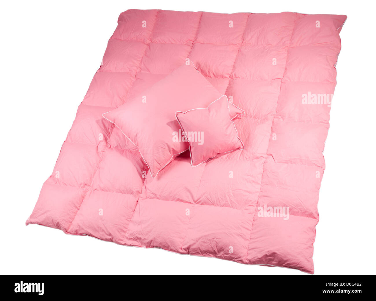 flauschige zwei Kissen liegend auf große Bettdecke Baumwolle Stockfoto