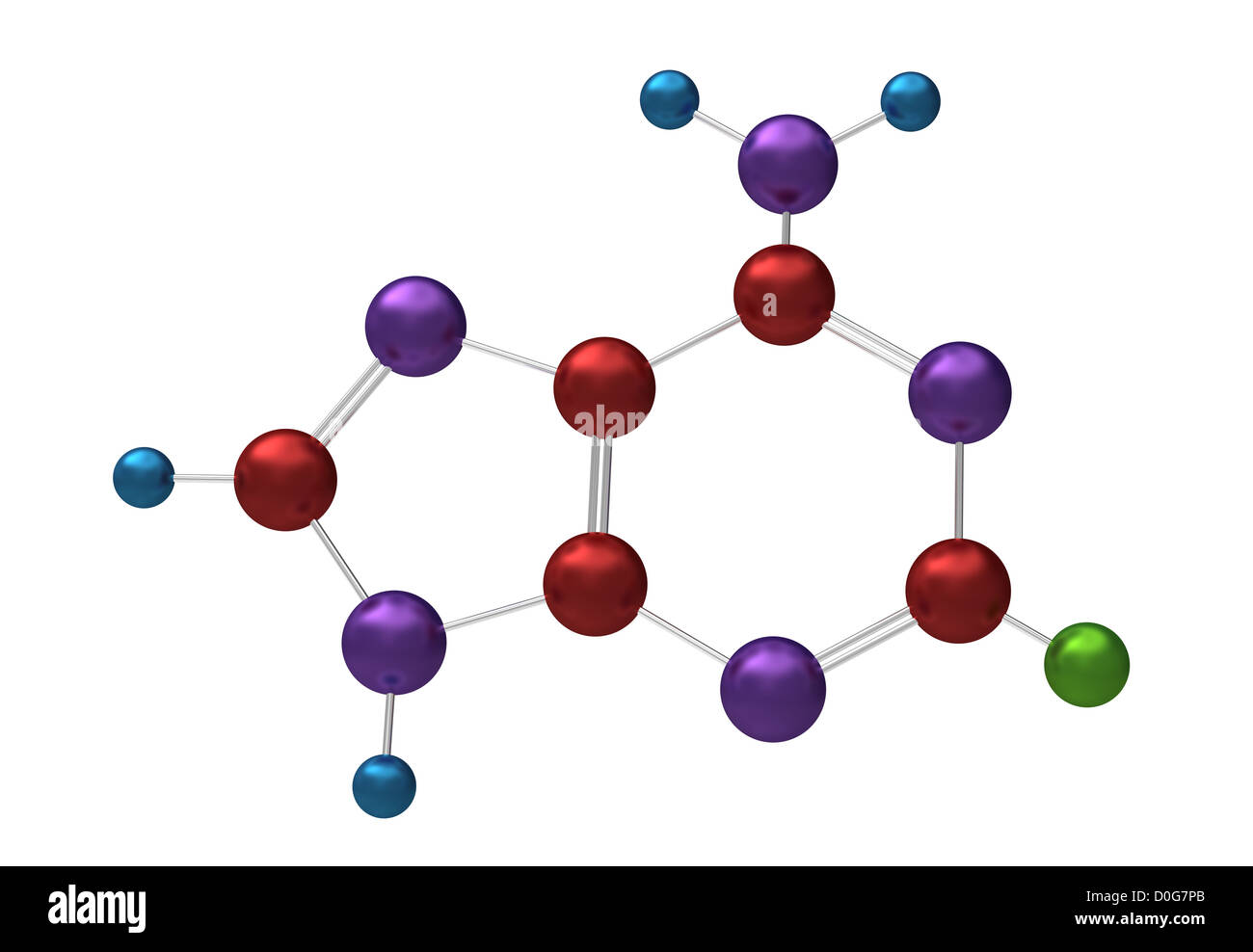 Molekül von Adenin, wesentlicher Bestandteil bei der Bildung von stabilen DNA und RNS-Moleküle, 3D-Modell Stockfoto