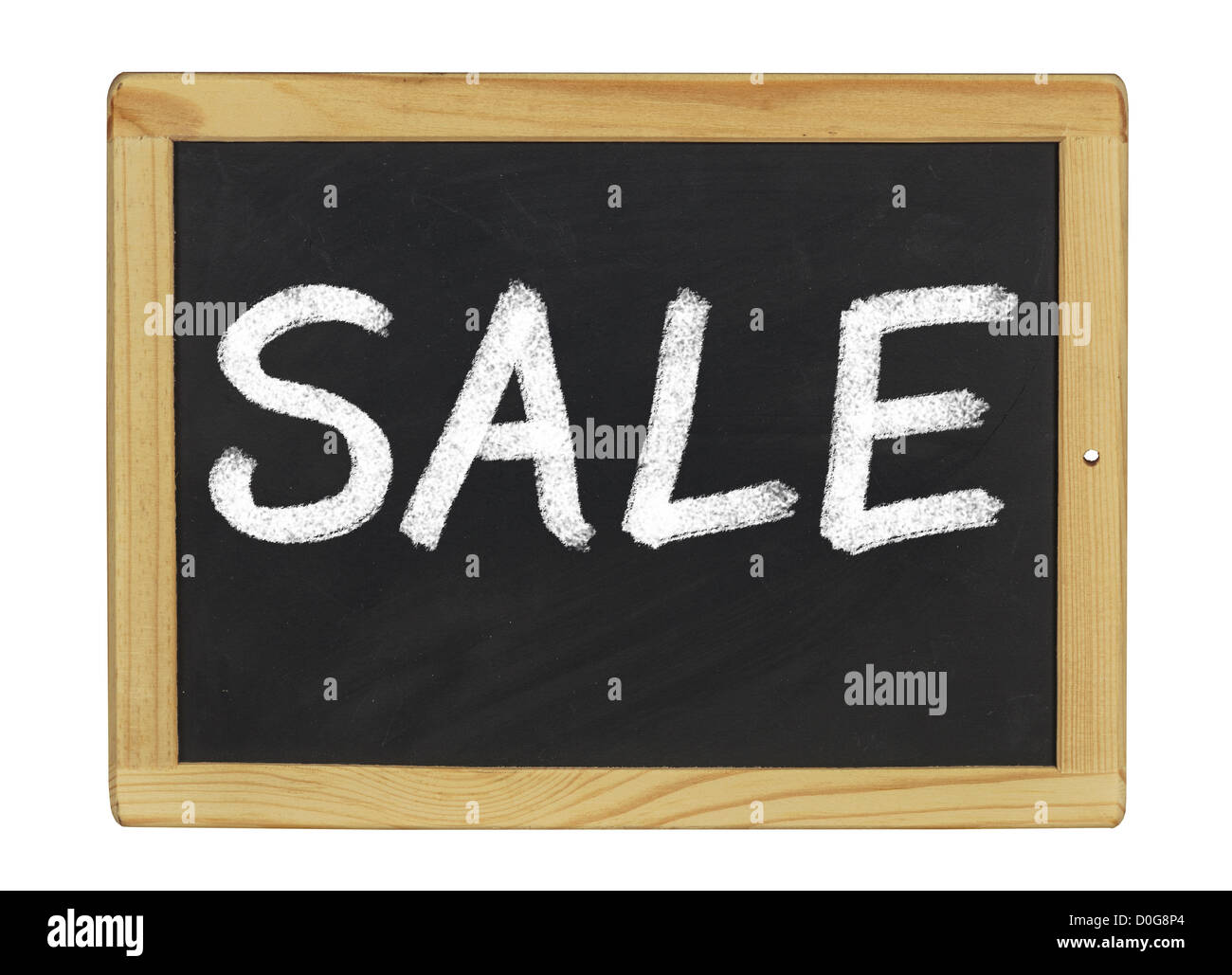 Tafel mit Verkauf darauf geschrieben Stockfoto