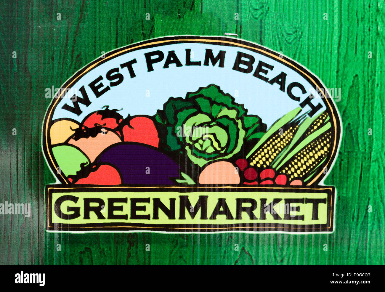 Melden Sie für den Samstagmorgen Greenmarket auf Clematis Street, West Palm Beach an, Treasure Coast, Florida, USA Stockfoto