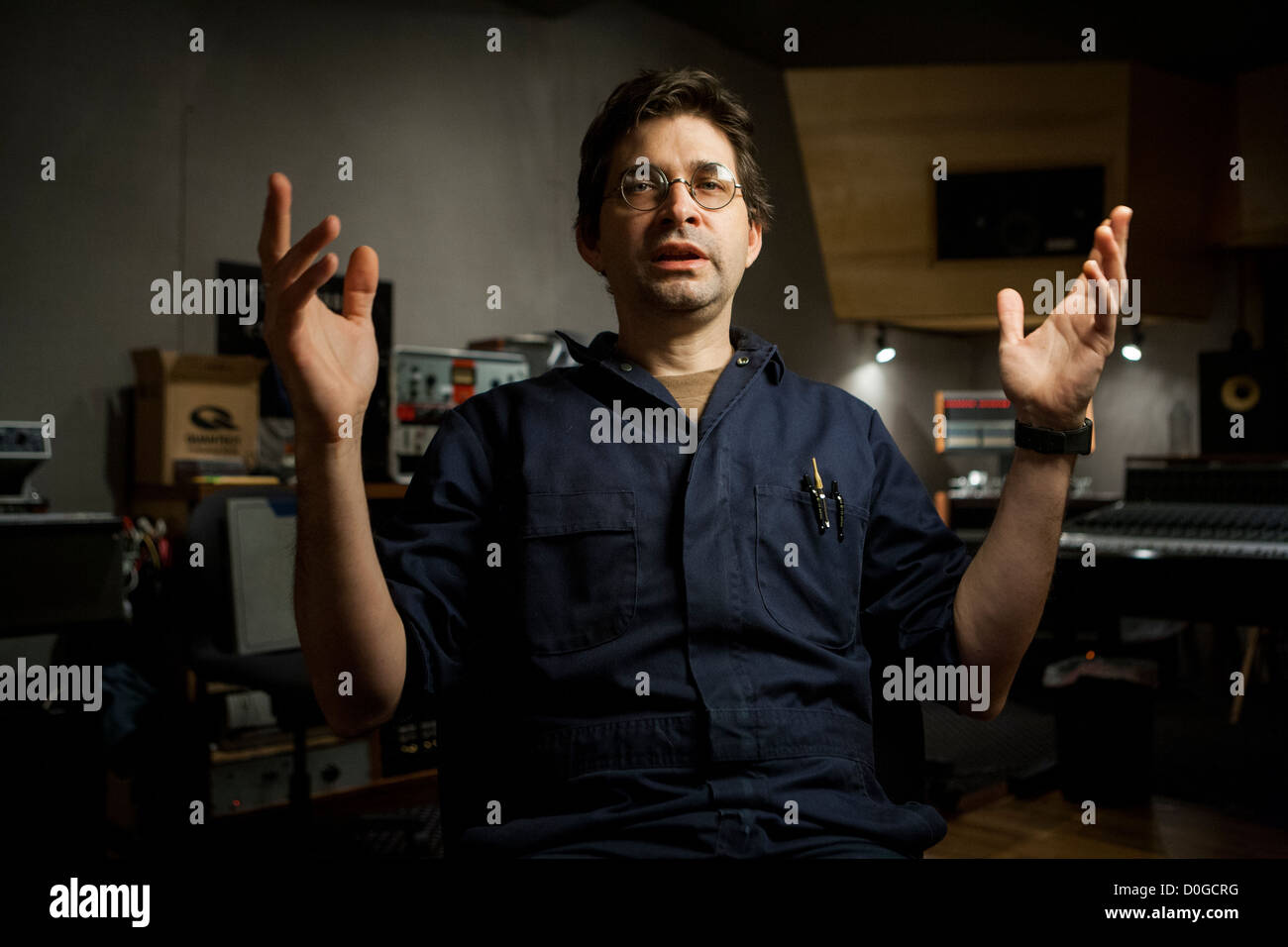 Aufnahme-Ingenieur und Musiker Steve Albini bei elektrischen Audio, Atelier Chicago. Stockfoto