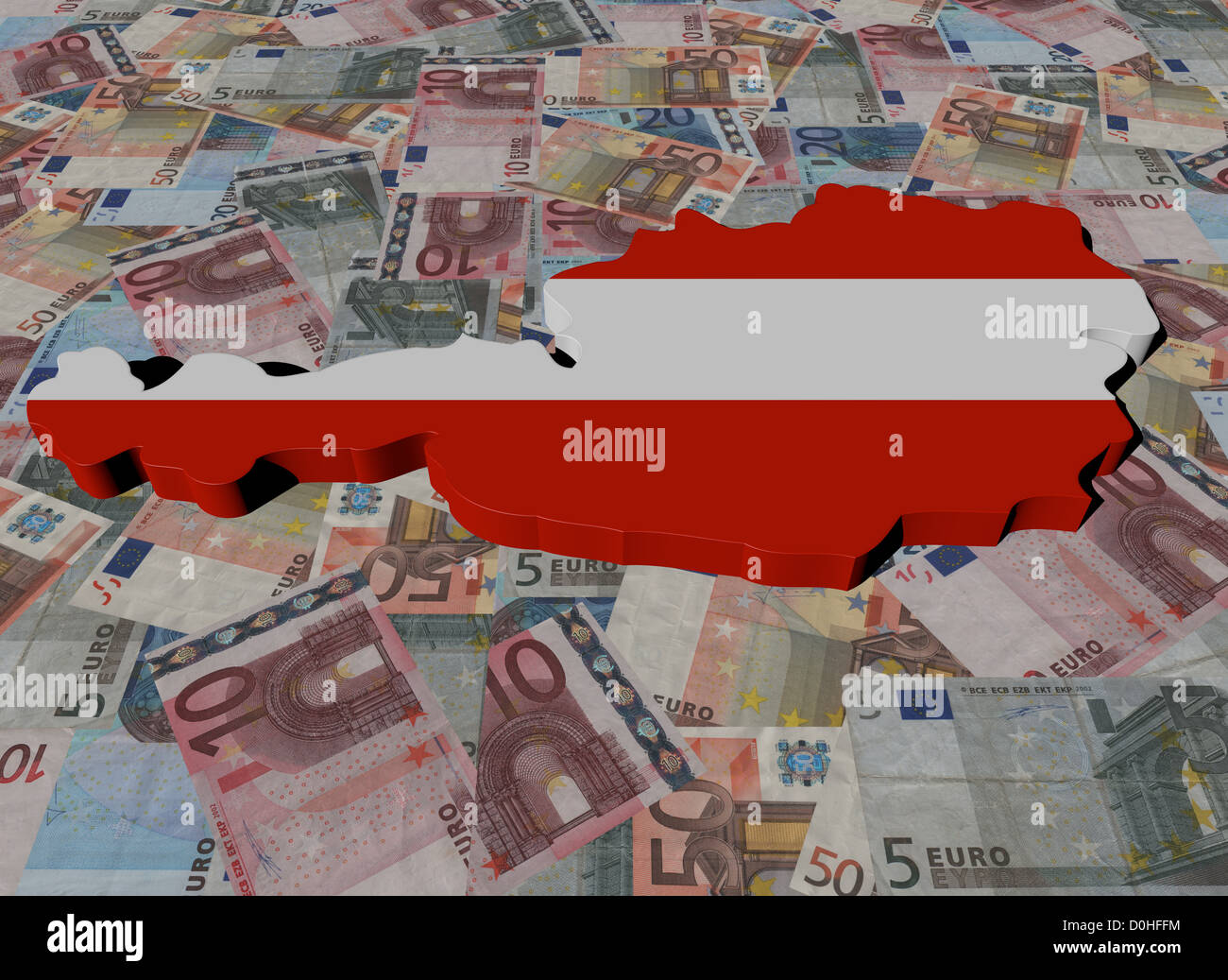 Österreich Karte Flagge auf Euro-illustration Stockfoto