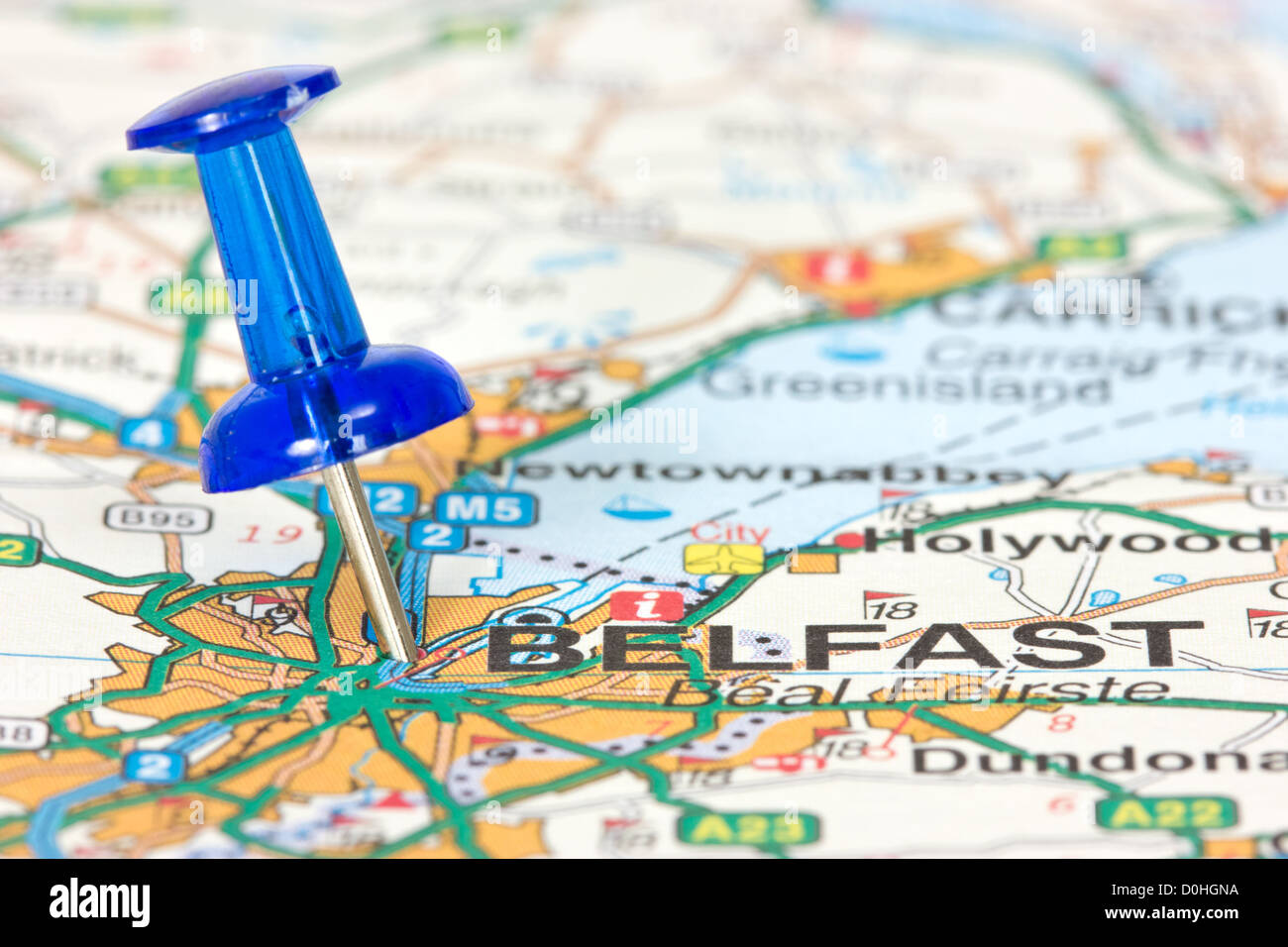 Pin Position von Belfast auf der Karte zeigen Stockfoto