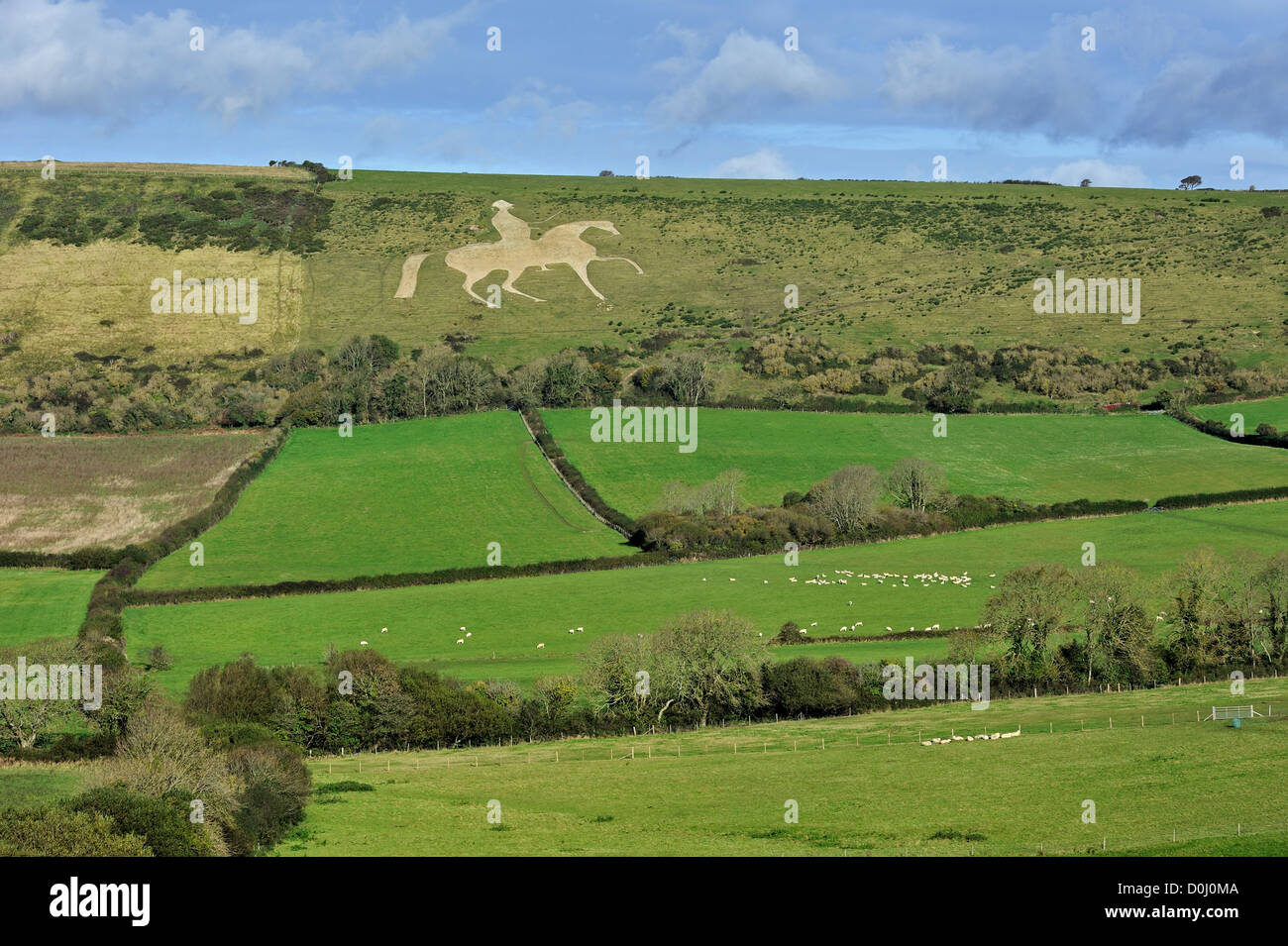 Osmington White Horse, geformte Hügel Abbildung von George III in Kalkstein Hügel, Jurassic Coast, Dorset, Südengland, UK Stockfoto