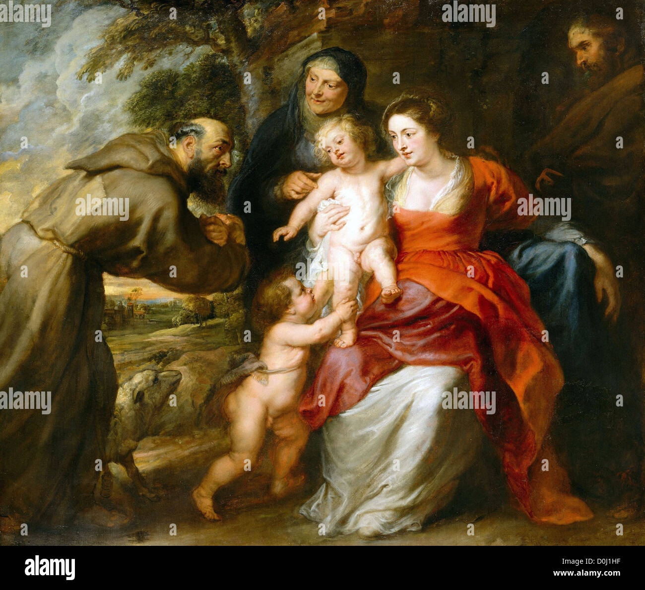 Rubens die Heilige Familie mit Heiligen Franziskus, Anne und Johannes dem Täufer als Kind Stockfoto