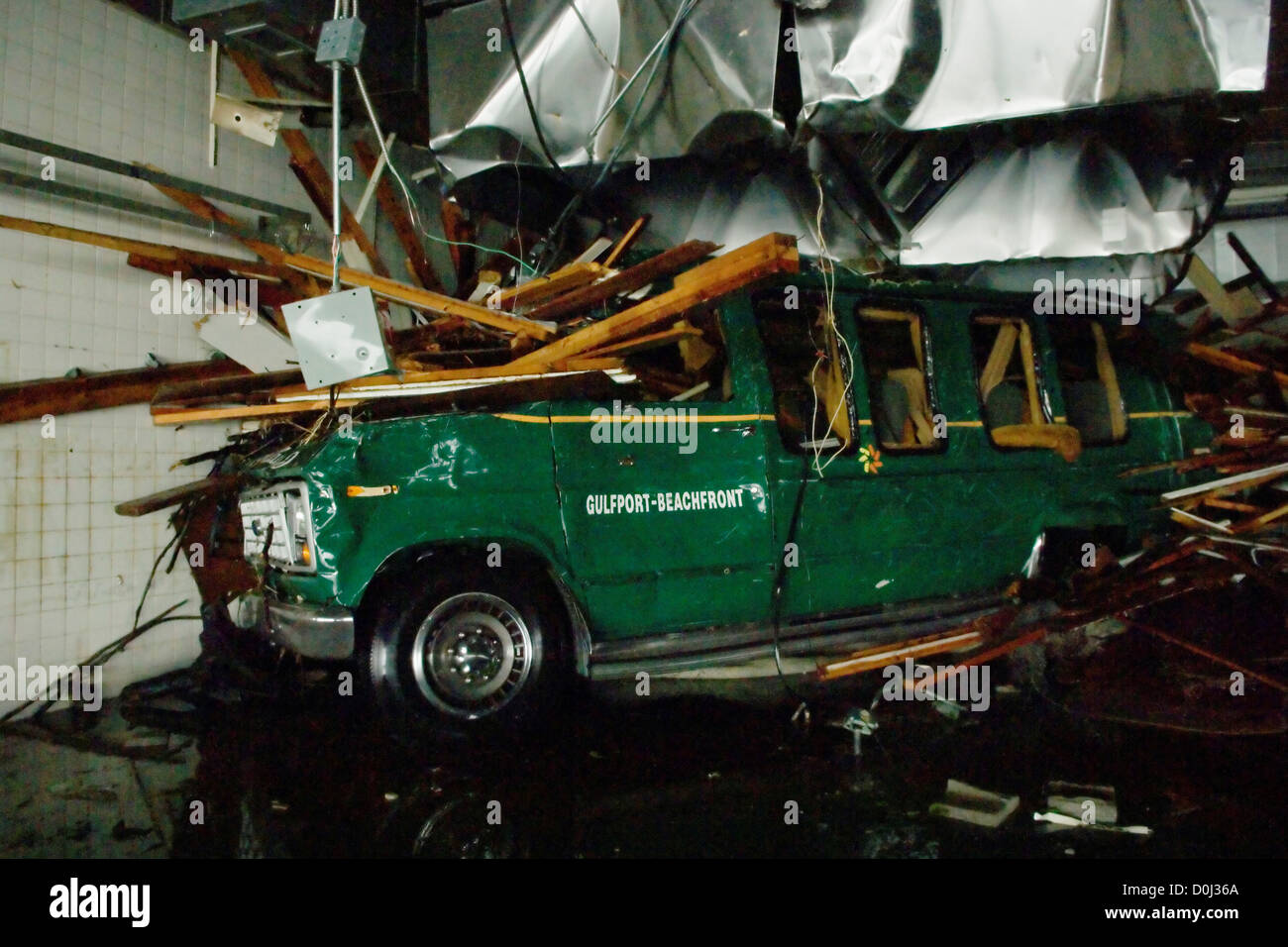 Van schob in einem Hotel von Katrinas Sturmflut Stockfoto