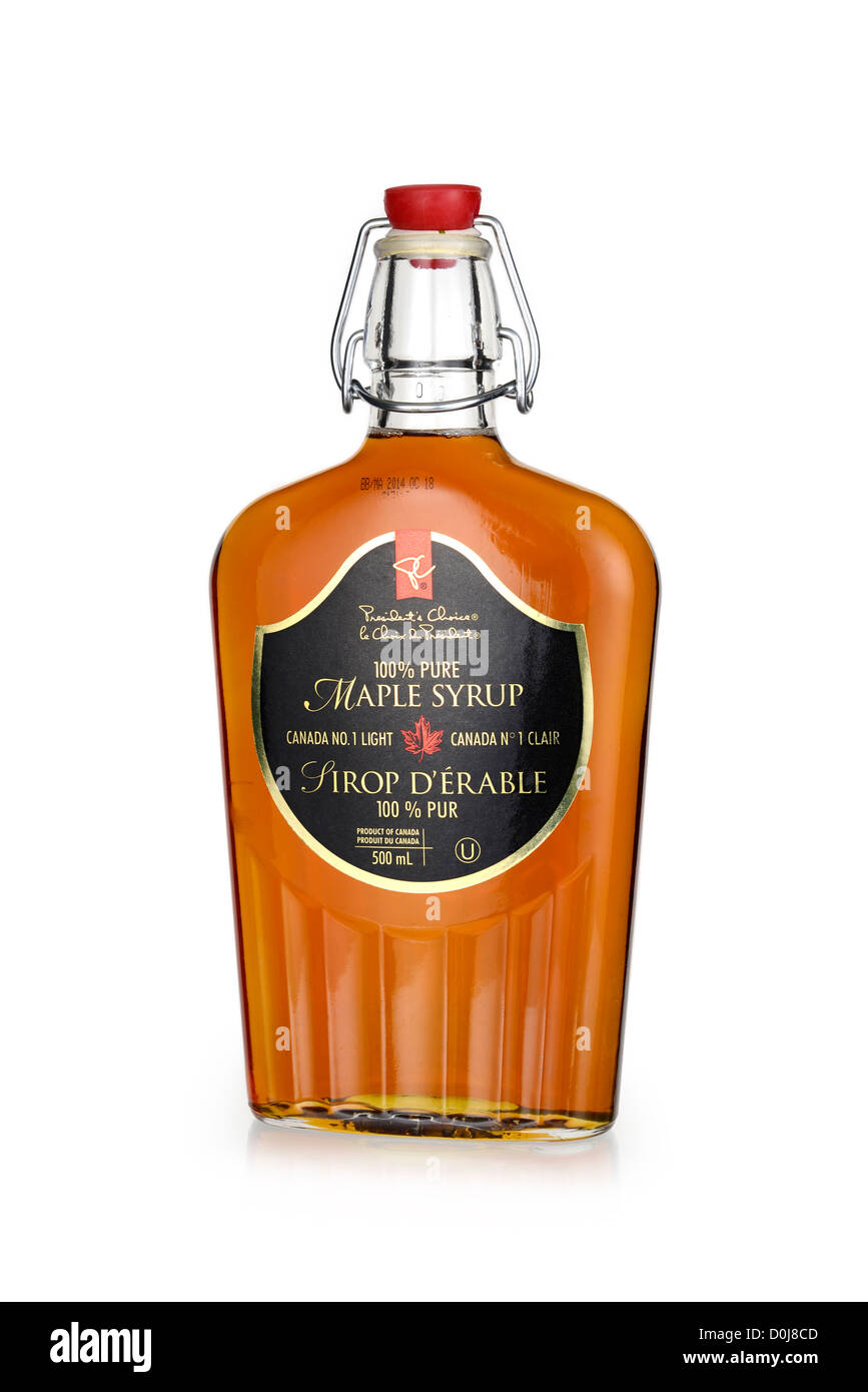 Ahornsirup, eine Flasche des kanadischen Nr. 1 Licht 100 % Pure Stockfoto