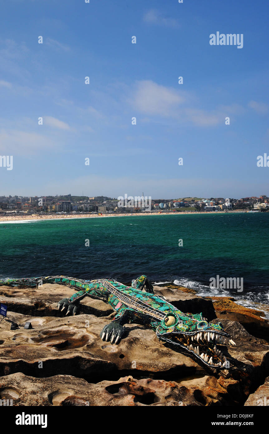 Krokodil gemacht Ghost Netze, Teil der Skulptur von der Sea 2012, Bondi Beach, Sydney, Australien. Keine PR Stockfoto