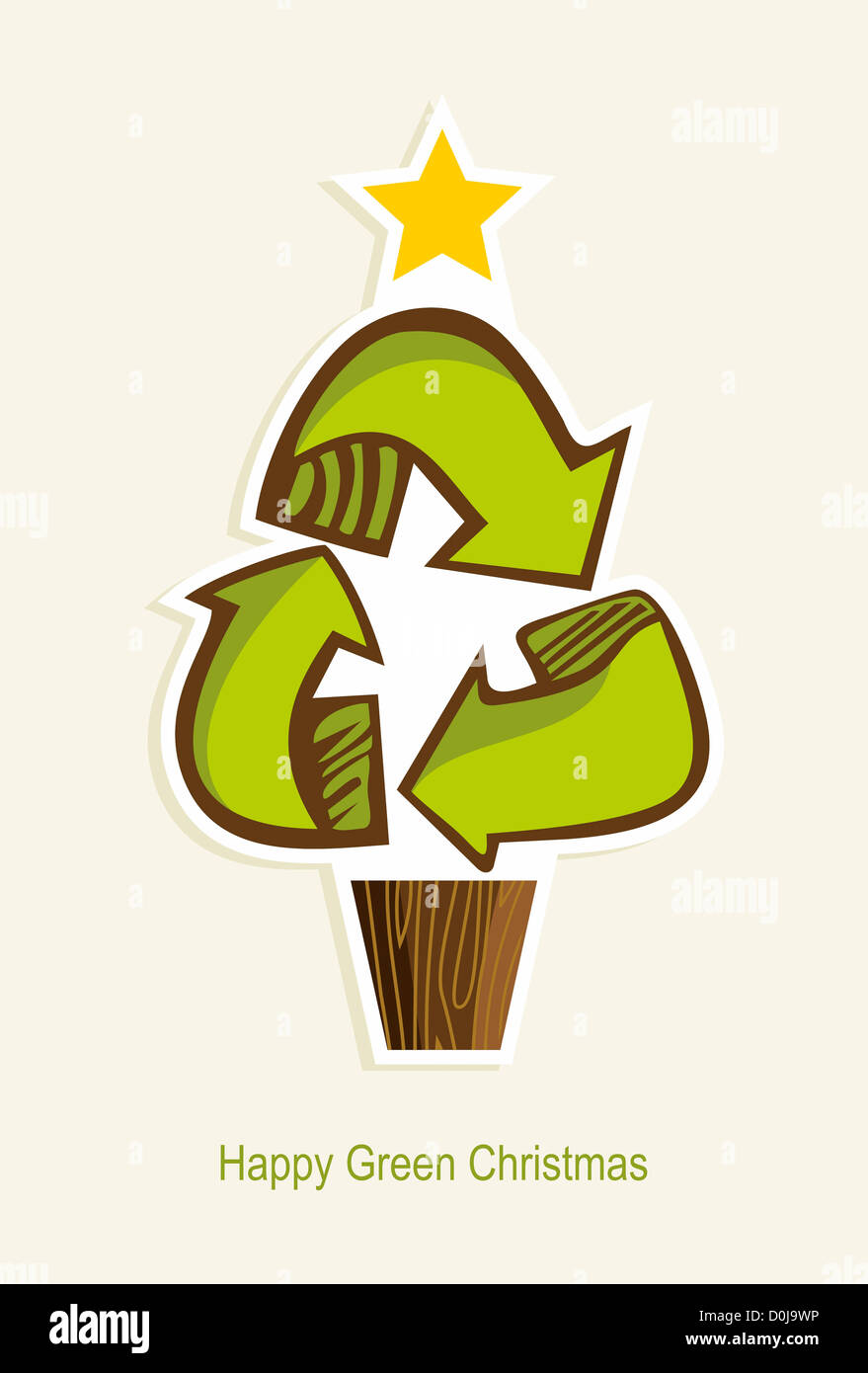 Green Recycling Symbol Weihnachtsbaum im Cartoon-Stil. Vektor-Illustration für einfache Handhabung und individuelle Färbung geschichtet. Stockfoto