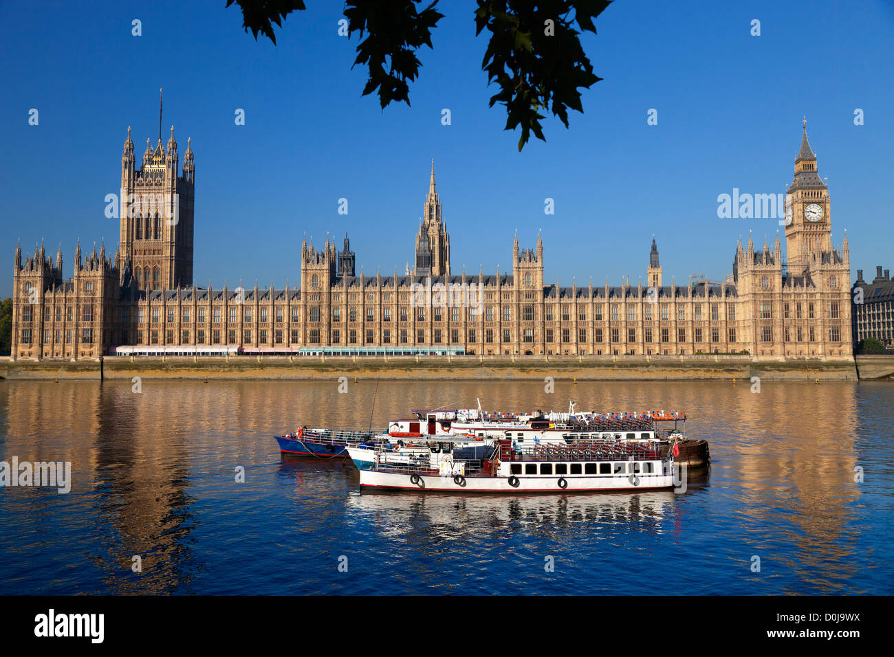 Der Palace of Westminster an einem frühen Sommermorgen. Stockfoto