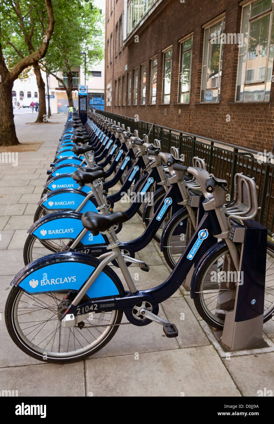 Boris Bike Rack in Clerkenwell Road in London. Stockfoto