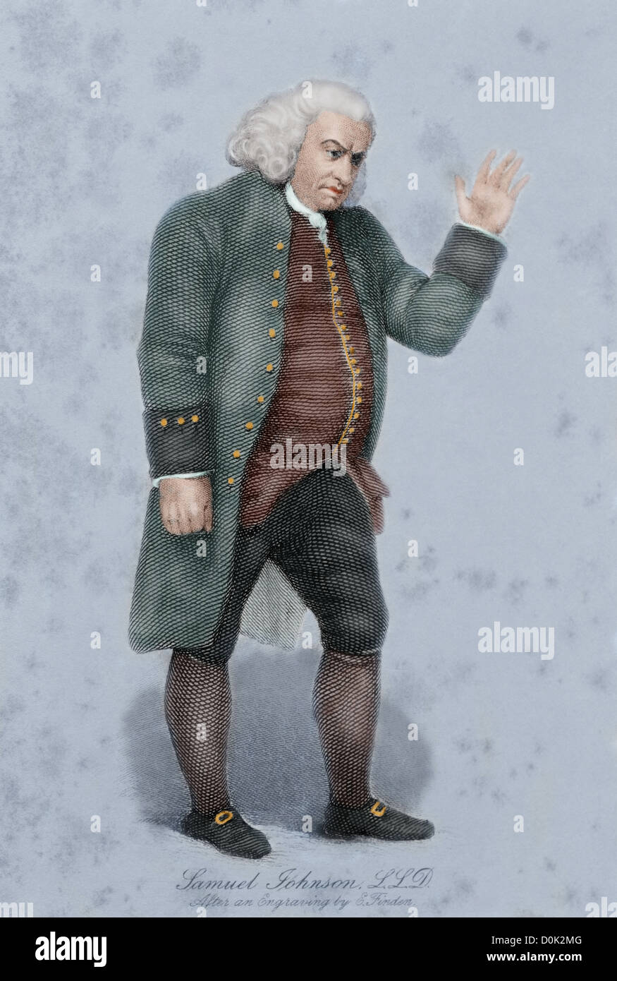 Samuel Johnson (1709-1784). Britischer Autor. Porträt nach einem Kupferstich von E. Finden. 18. Jahrhundert. Farbige. Stockfoto