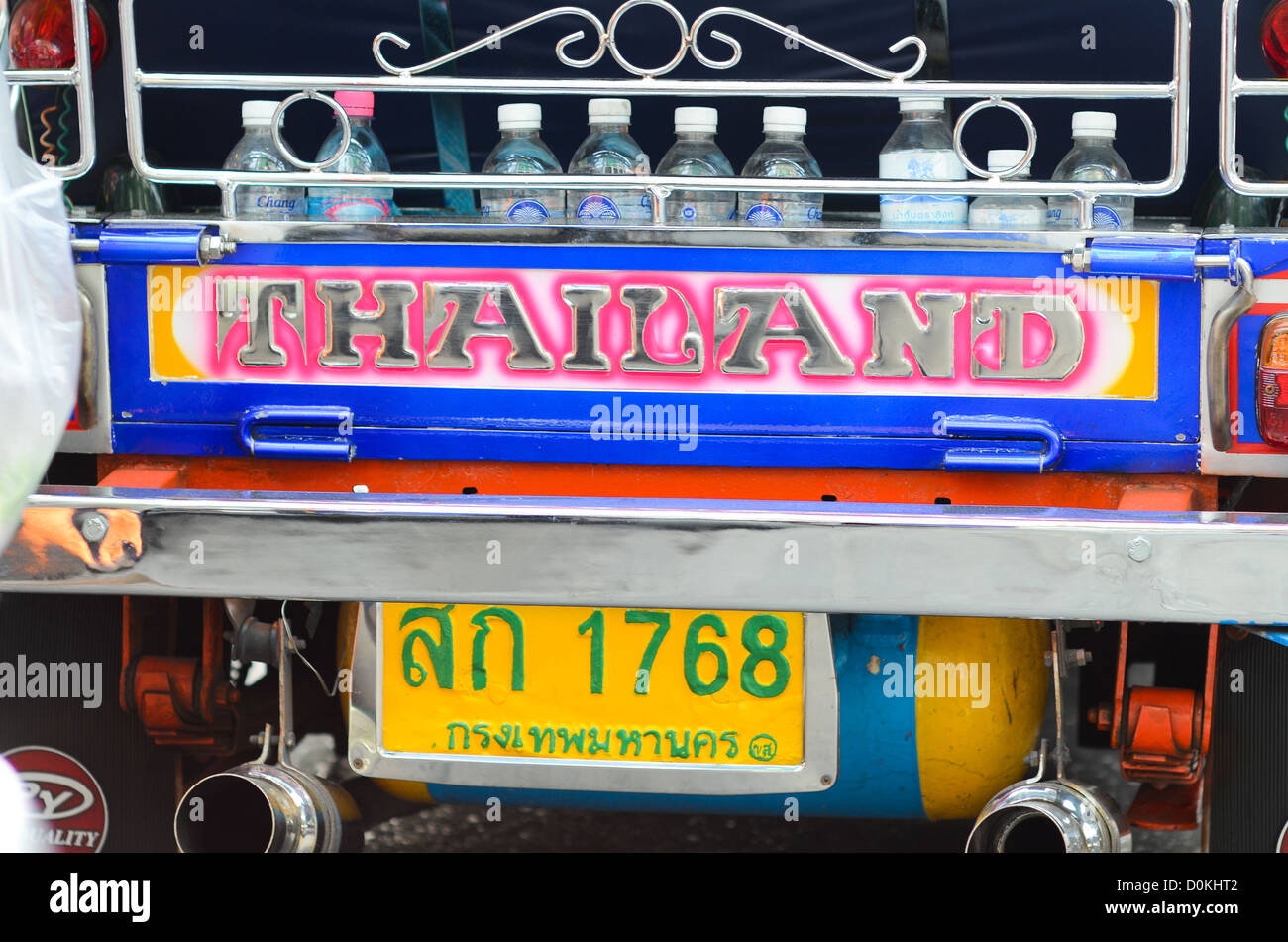 Die Rückseite von einem Tuk-Tuk in Bangkok, Thailand. Stockfoto
