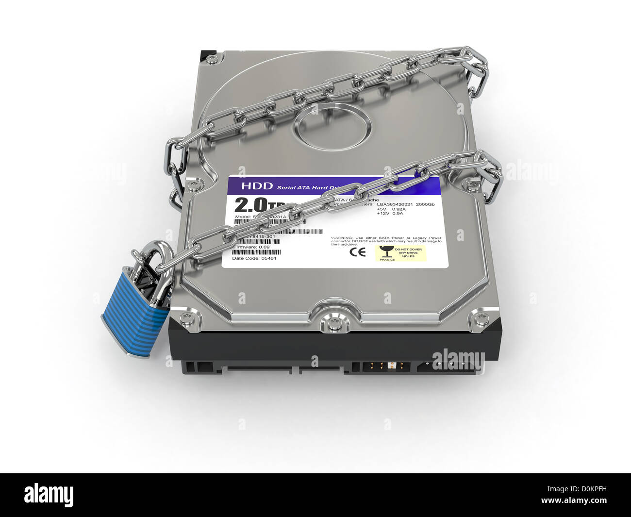 Geschützte Hdd. Kette und Schloss auf Festplatte gespeichert. 3D Stockfoto