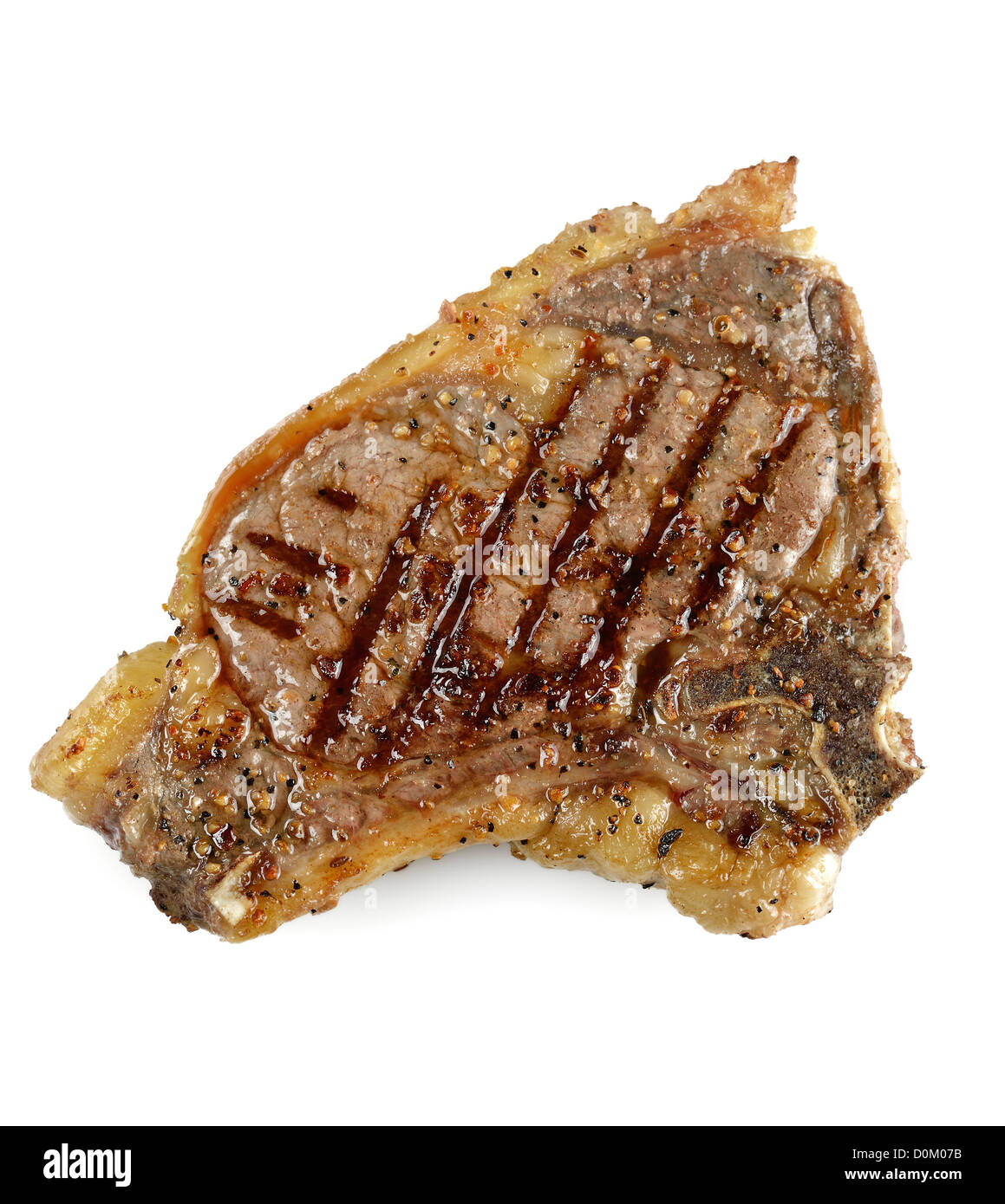 Gegrilltes t-Bone Steak auf weißem Hintergrund Stockfoto