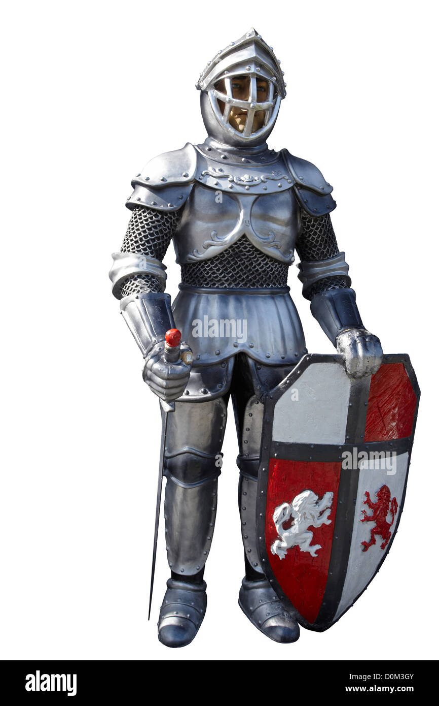 Decorated Ritter Statue von Ritter in Rüstung mit Schild Stockfotografie - Alamy