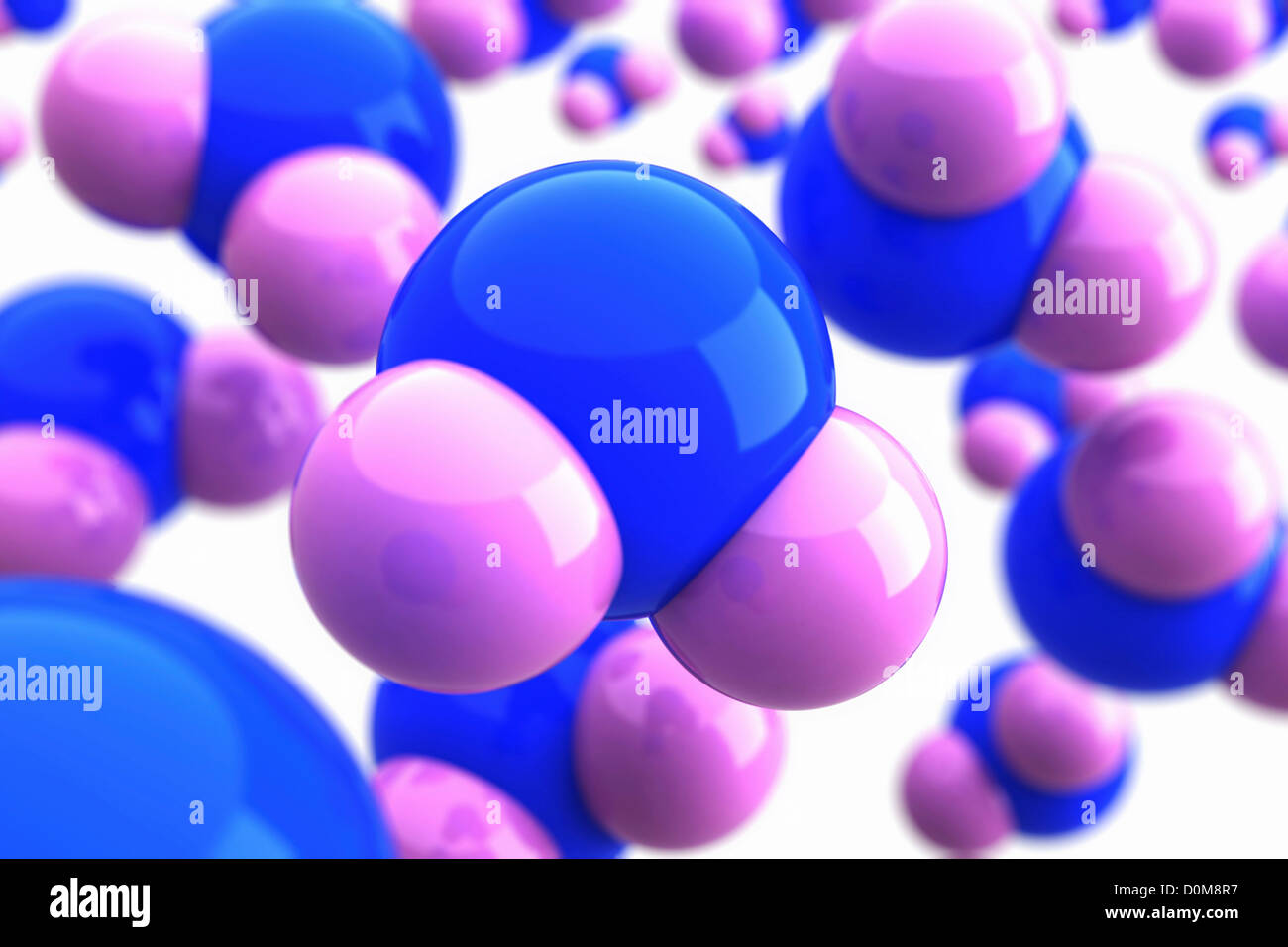 Visualisierung von H2O-Molekülen. Stockfoto