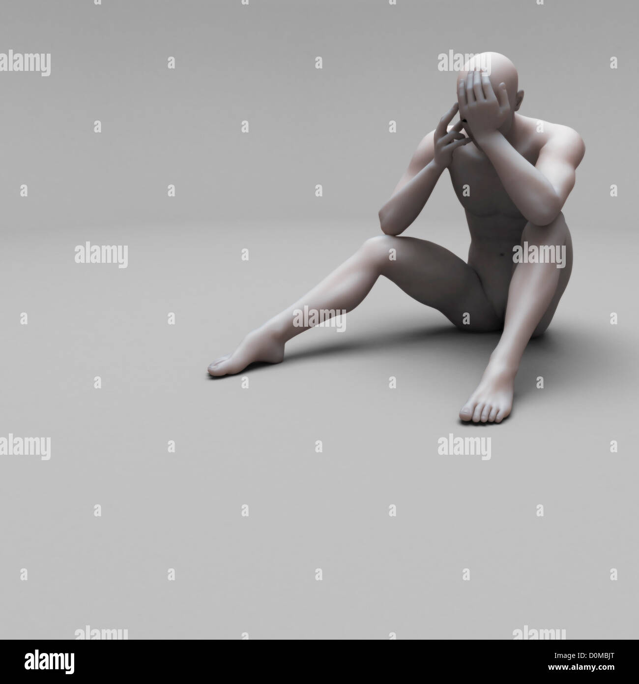 Anatomisches Modell zeigt die Krümmung der Wirbelsäule von einem menschlichen gebogen über und sitzen in Position vermitteln einen depressiven Zustand. Stockfoto