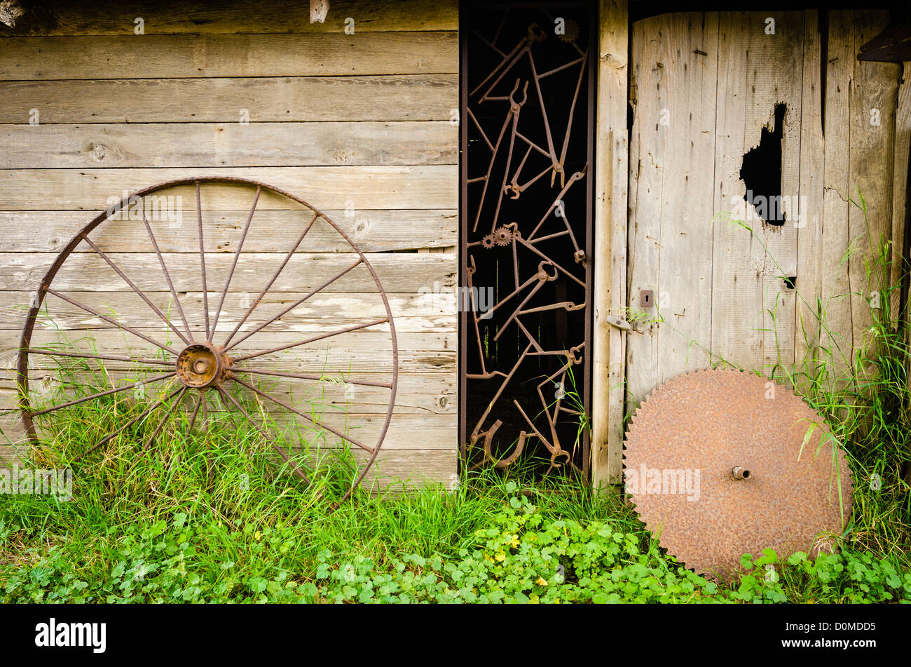 Historische Geräte an Scorpion Ranch, Santa Cruz Island, Channel Islands Nationalpark, Kalifornien USA Stockfoto