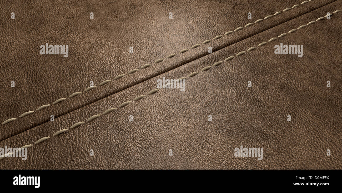 Eine vorgefertigte genähte Naht verbinden zwei Stücke von braunem Leder  zusammen Stockfotografie - Alamy