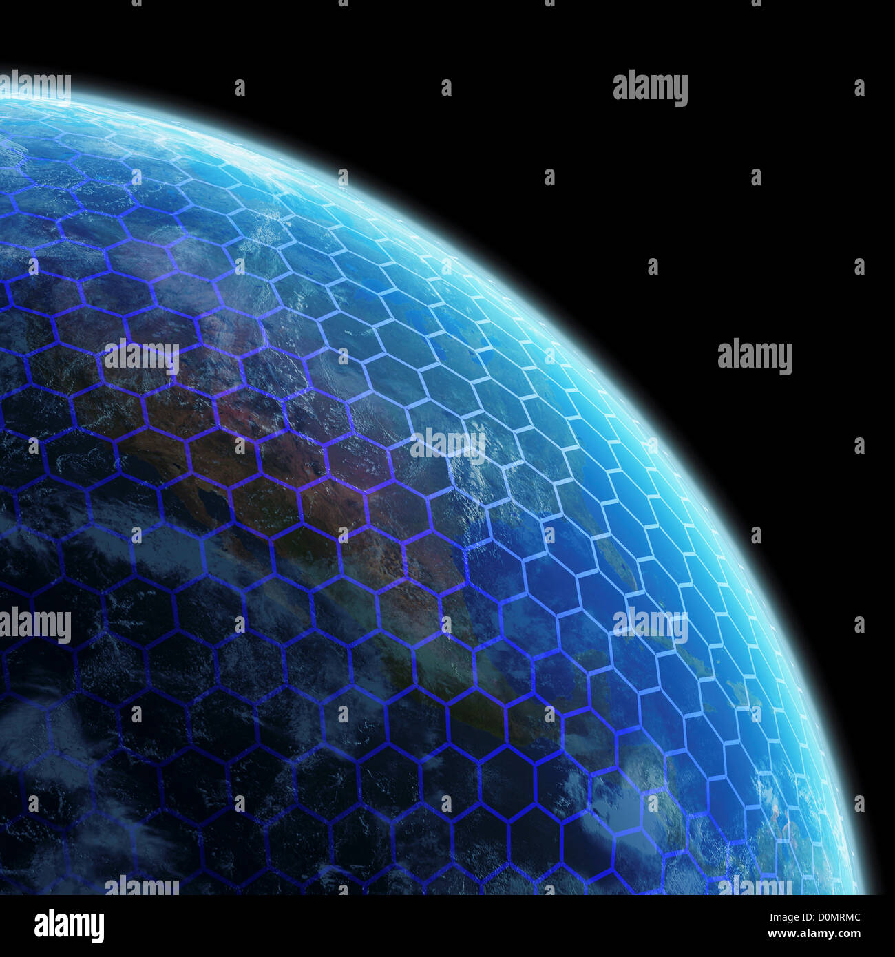 Wire-Frame-Modell über Planetenerde geschichtet. Stockfoto