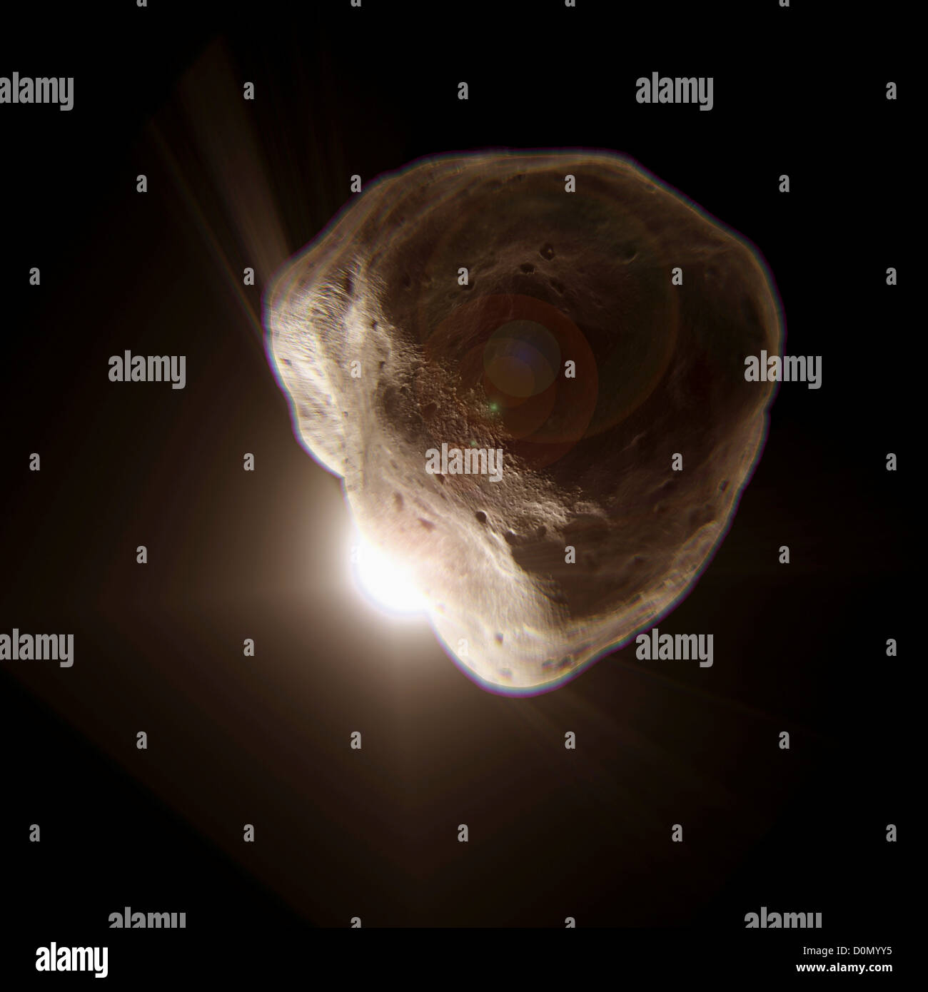 Das Diagramm zeigt ein Asteroid im Orbit um die Sonne. Stockfoto