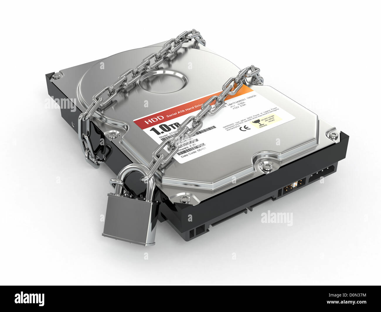Geschützte Hdd. Kette und Schloss auf Festplatte gespeichert. 3D Stockfoto
