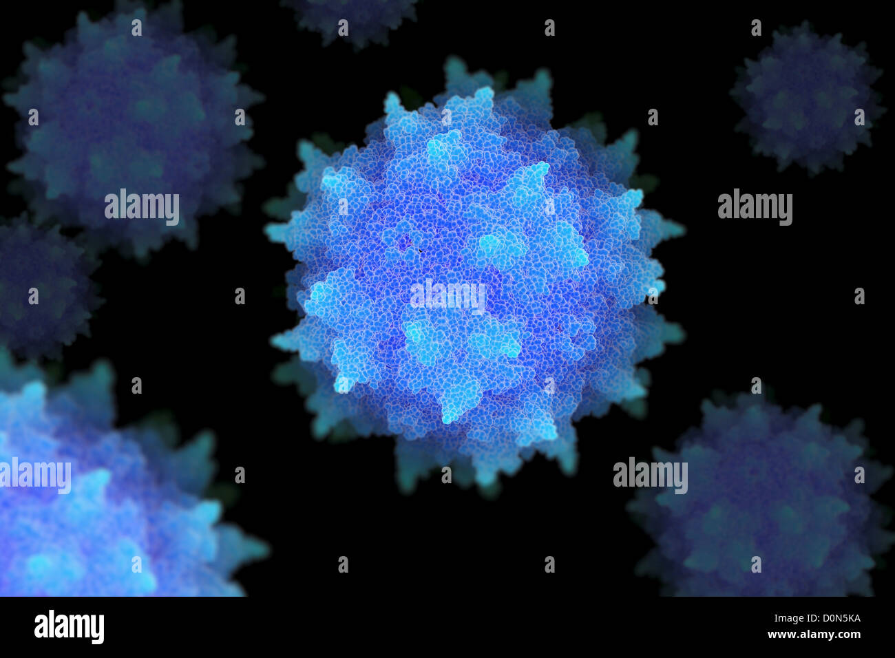 Ein Cluster von mikroskopischen Viruspartikeln. Stockfoto