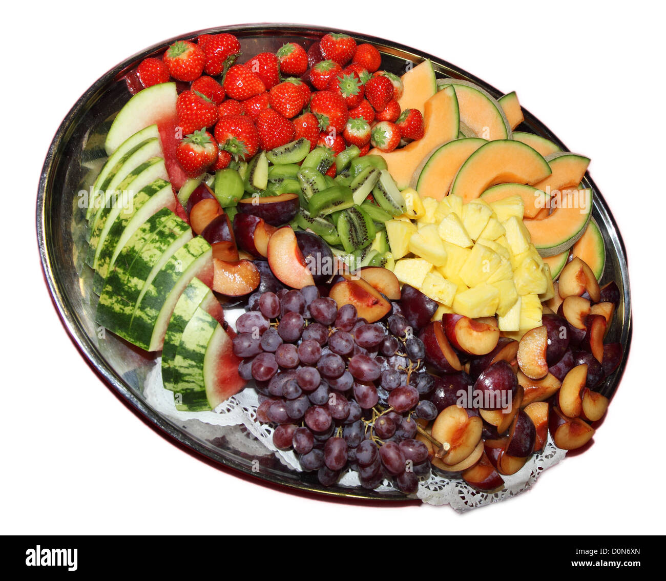 Platte mit frischen Früchten serviert, Teilnehmer an einem event Stockfoto