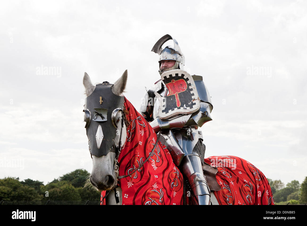 Ritterturniere Ritter Steve "The Mallett" Mallett Paraden vor einer erregten Menge an mittelalterlichen Reenactment Stockfoto