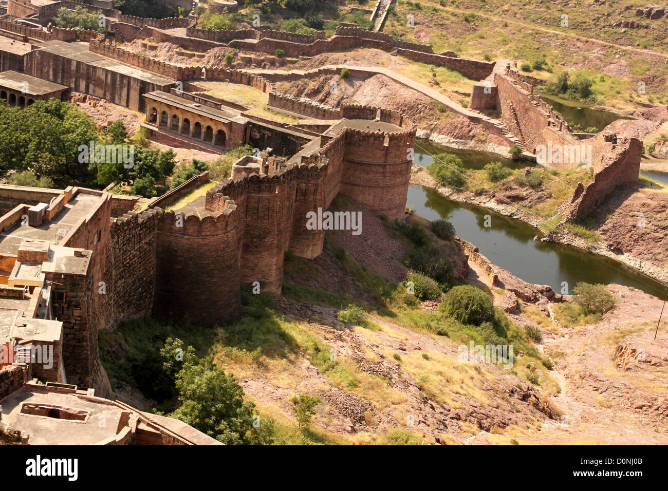 Kastellmauern Mehrangarh Fort Jodhpur Rajasthan Indien Stockfoto