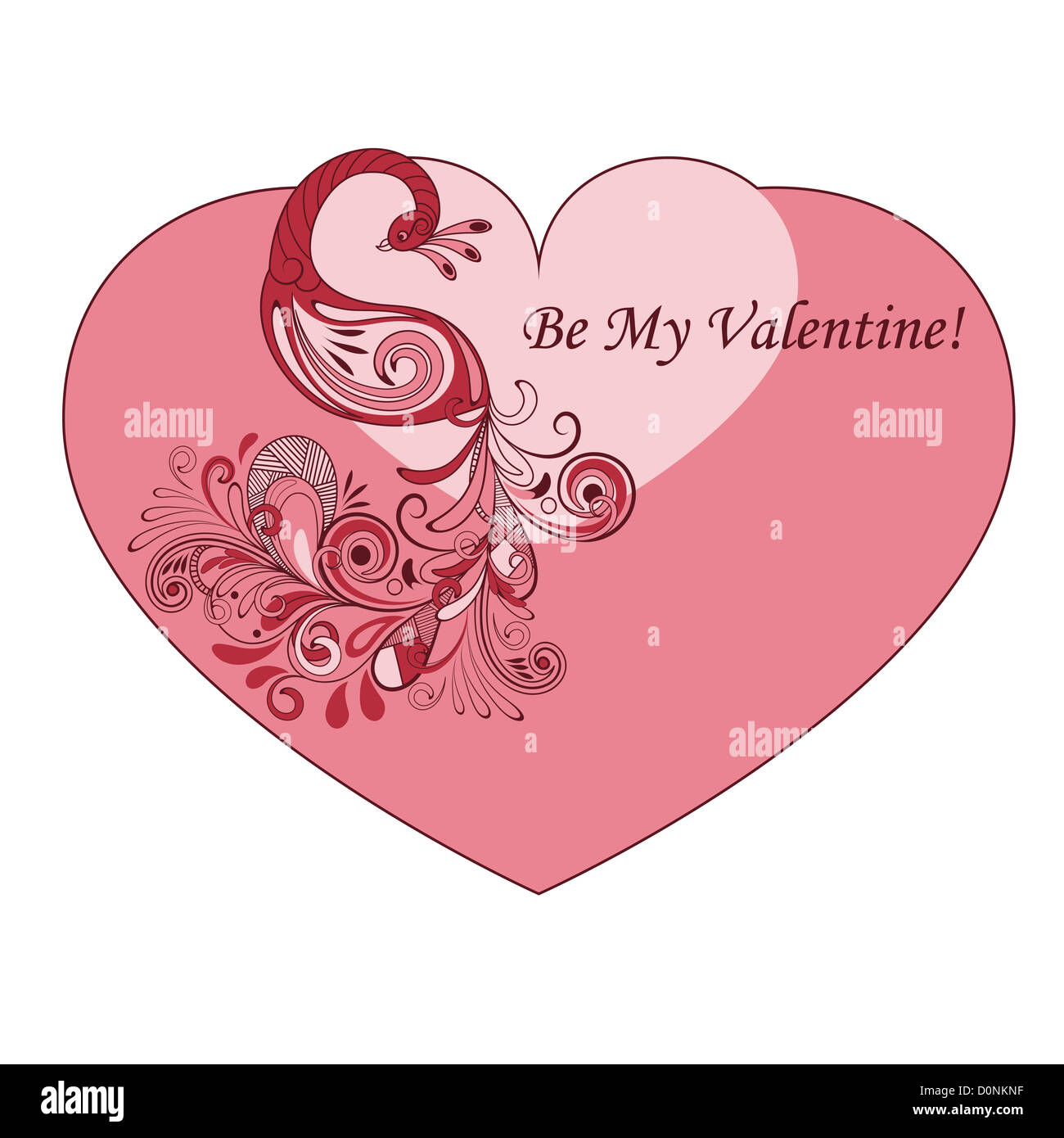 Herz-Form Valentinstag Grußkarte mit detaillierten Pfau Stockfoto