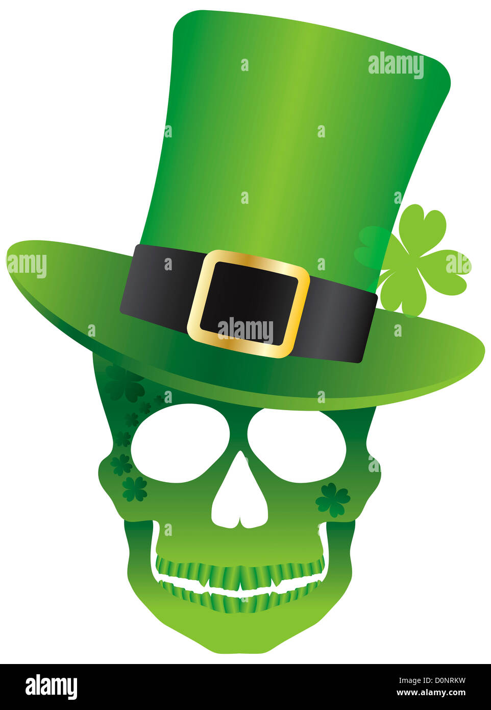 St. Patricks Day grünen irischen Schädel mit Kobold Hut Illustration auf weißem Hintergrund isoliert Stockfoto