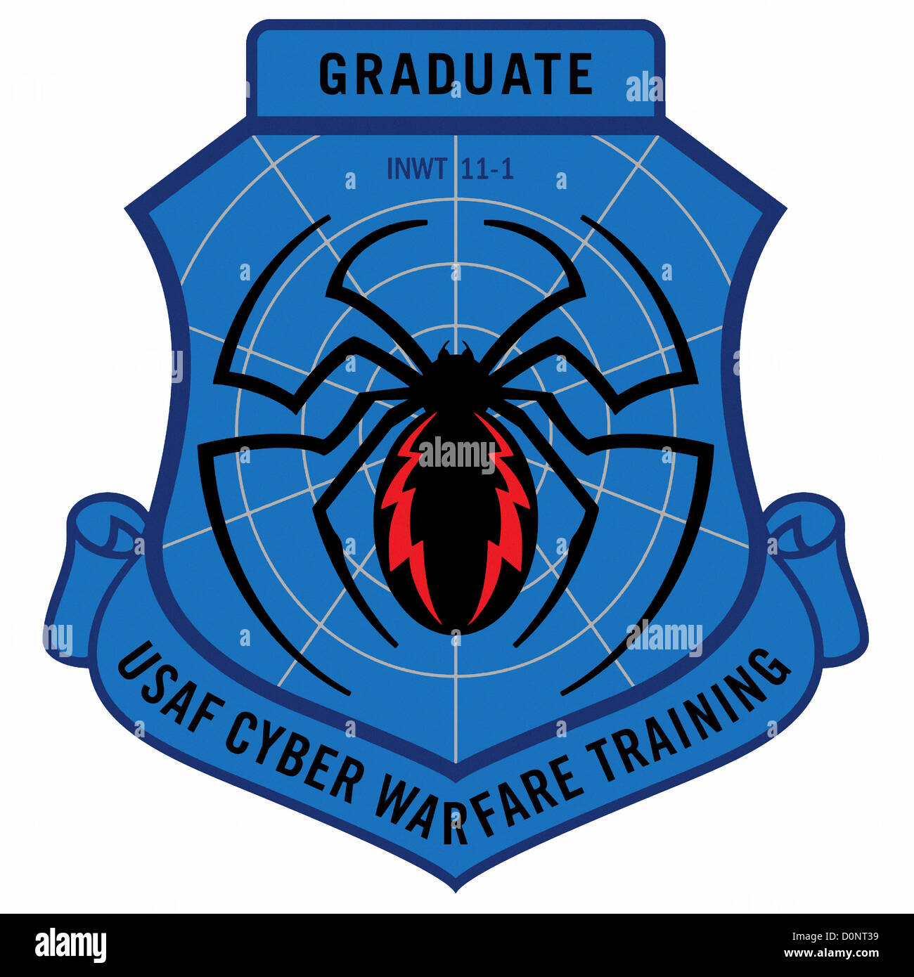 Die Service-Patch für Absolvent der US Air Force Cyber Warfare Training, bestehend aus einer Spinne im Netz. Stockfoto