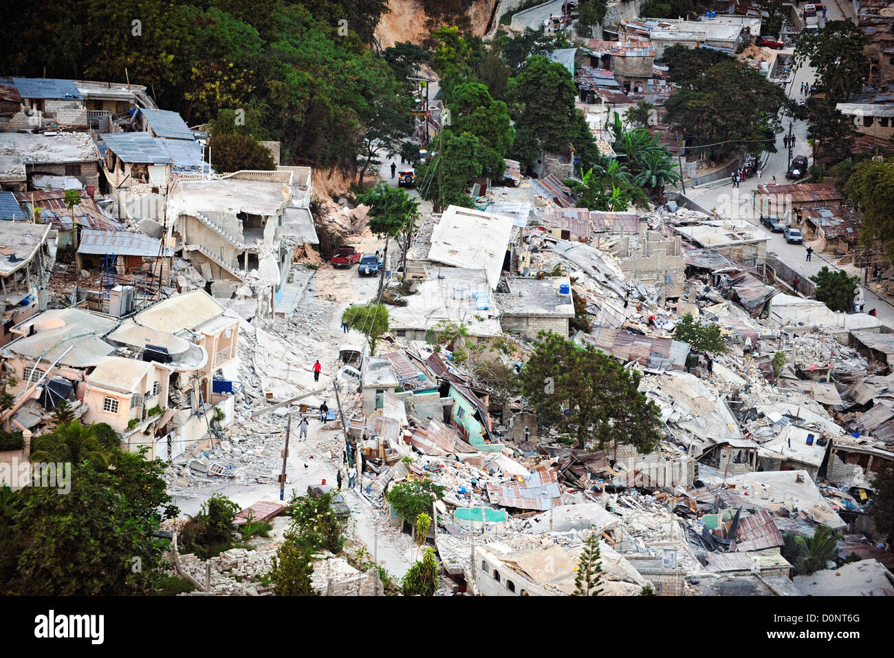 Ruinen in Port-au-Prince Haiti am 15. Januar 2010 nach Erdbeben der Stärke 7, die Stadt am 12. Januar 2010 getroffen. Stockfoto