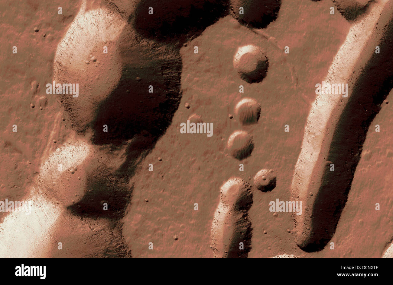 Detail der Geologie des Ascraeus Mons aus dem Orbit, Mars, gesehen vom Mars Global Surveyor Stockfoto