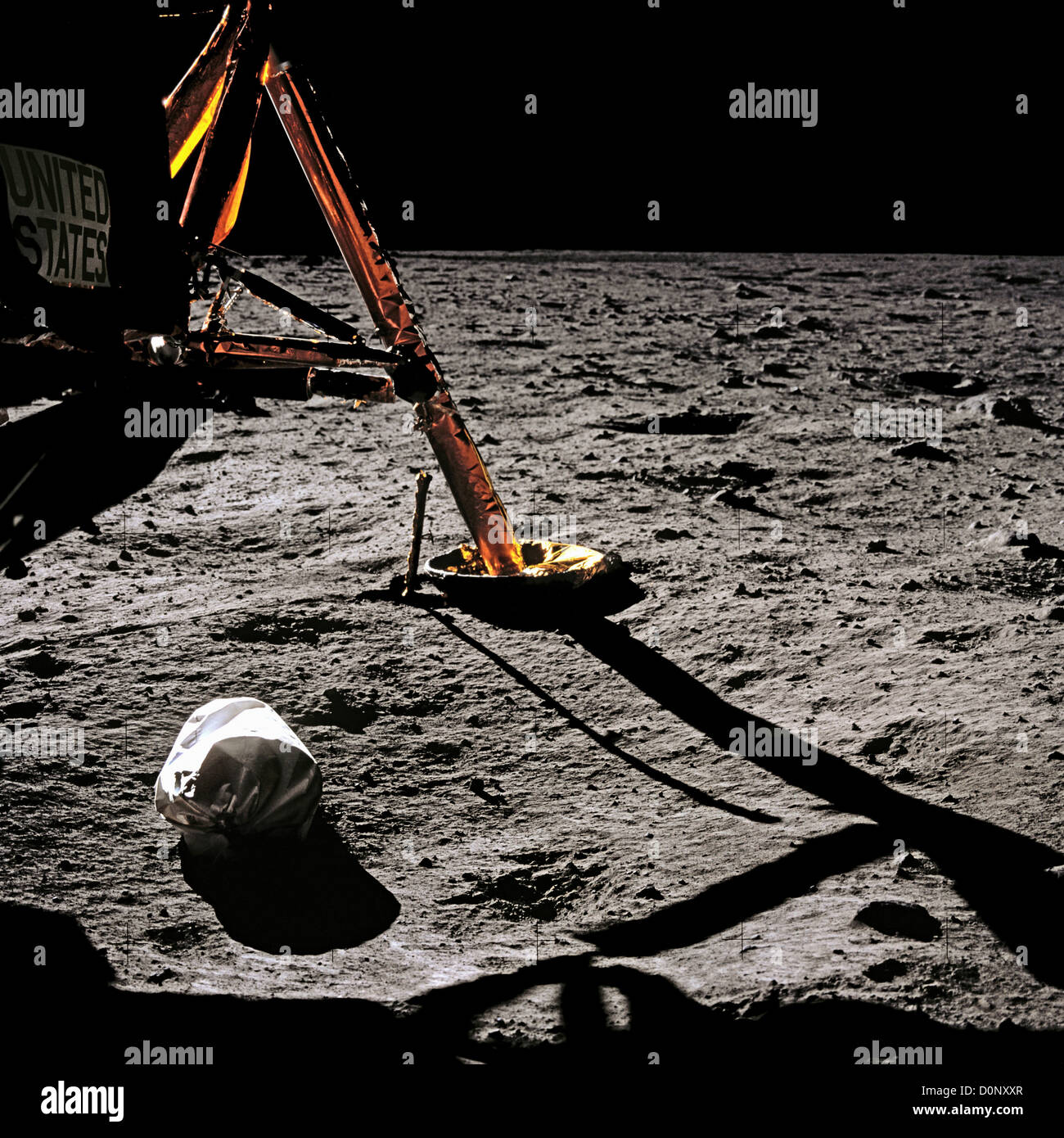 Apollo 11 - ein Beutel von Ausrüstung ist Left Behind Stockfoto