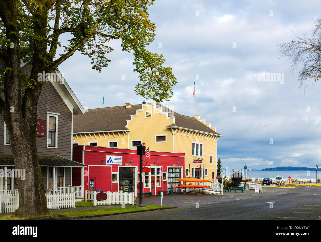 NE Rainier Avenue (old Main Street), Port Gamble, Olympic Halbinsel, Washington, USA Stockfoto