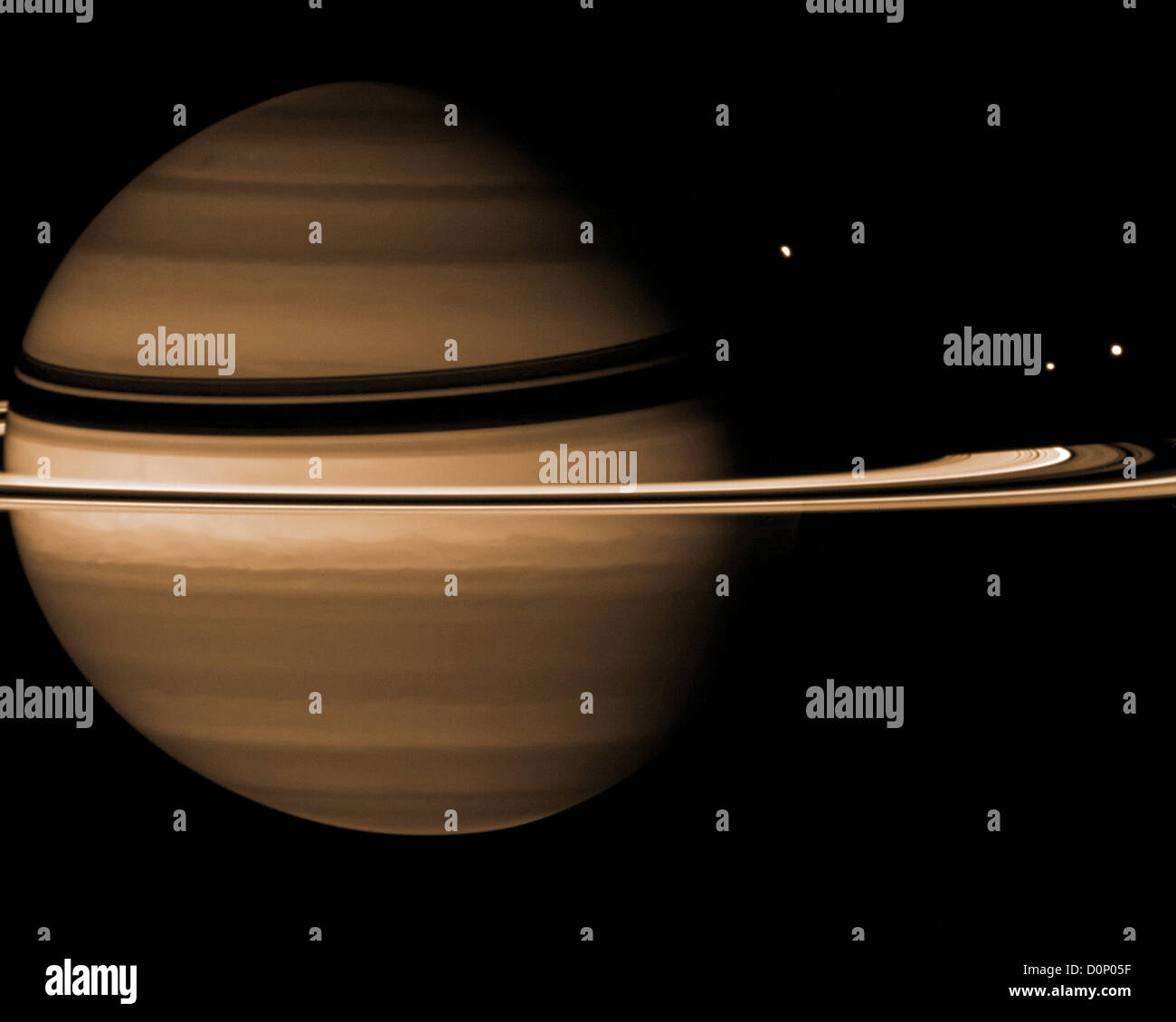 Saturn, Ringe und Monde, gesehen von Cassini Stockfoto